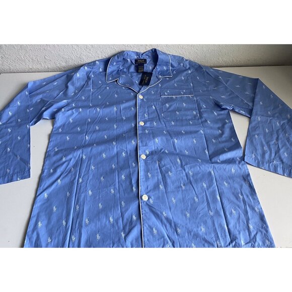 Men's Sz 1XT Tall Polo Ralph Lauren Sleep Night Shirt PJ Logo Collared Blue NEW - Picture 2 of 9